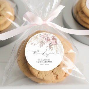 Elegantes Dusty Rose Rouge Hochzeitsshower Dankesc Runder Aufkleber