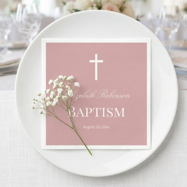 Elegantes Dusty Rose Tauf-Papiertaschentuch Serviette (Von Creator hochgeladen)
