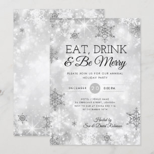 Elegantes Eat & Drink Silver Holiday Weihnachten P Einladung
