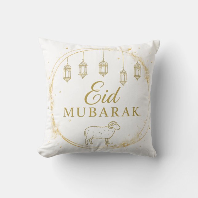 Elegantes Eid Mubarak Gold Lantern & Sheep Design Kissen (Vorderseite)