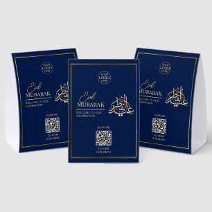 Elegantes Eid Mubarak Tisch Tent Schild Navy & Gol