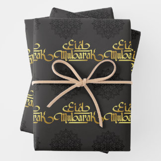 Elegantes Eid Wrapping Paper Mandala Black & Gold Geschenkpapier Set