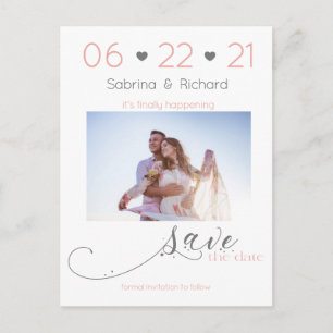 Elegantes Ein Foto Minimalistisch Blush Save the D Postkarte