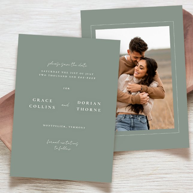 Elegantes Einfach-Sage Grünes neutrales Foto Hochz Save The Date (Von Creator hochgeladen)