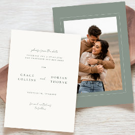 Elegantes Einfach-Sage Grünes neutrales Foto Hochz Save The Date