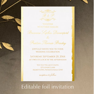 Elegantes Einfaches Antikes Monogramm Hochzeitsgol Folieneinladung
