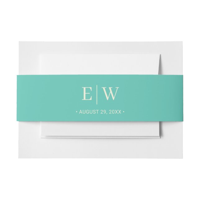 Elegantes einfaches Aquatic Awe mit Monogram Weddi Einladungsbanderole (Vorderseite Beispiel)