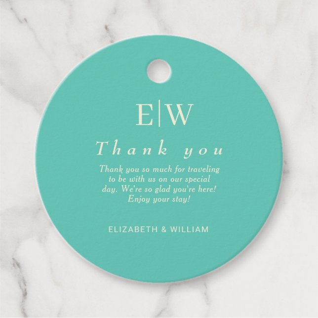 Elegantes einfaches Aquatic Awe mit Monogram Weddi Geschenkanhänger (Vorderseite)