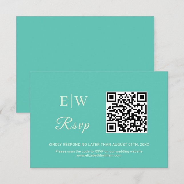 Elegantes einfaches Aquatic Awe mit Monogram Weddi RSVP Karte (Vorne/Hinten)