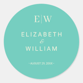Elegantes einfaches Aquatic Awe mit Monogram Weddi Runder Aufkleber