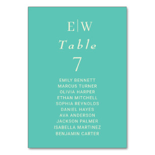 Elegantes einfaches Aquatic Awe mit Monogram Weddi Tischnummer