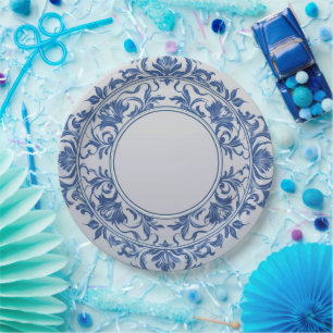 Elegantes einfaches Blau-Weiß-Blumen-Chinoiserie-M Pappteller