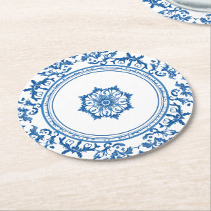 Elegantes einfaches Blau-Weiß-Blumen-Chinoiserie-S Runder Pappuntersetzer