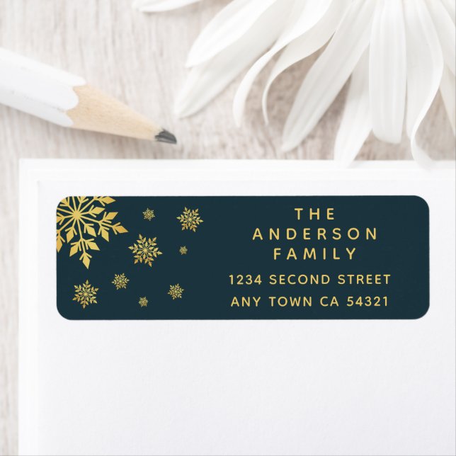 Elegantes einfaches Blue-Gold-Snowflakes-Label (Insitu)