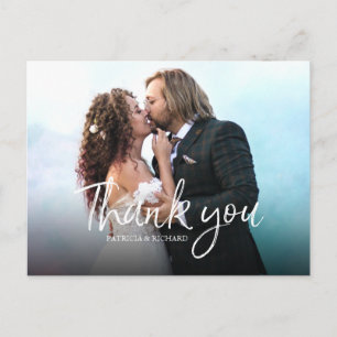 Elegantes, einfaches Chic-Script-Hochzeits-Dankesc Postkarte