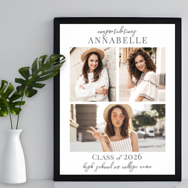 Elegantes einfaches Foto Collage Graduation Party- Poster (Photo Collage Graduation Party Sign)