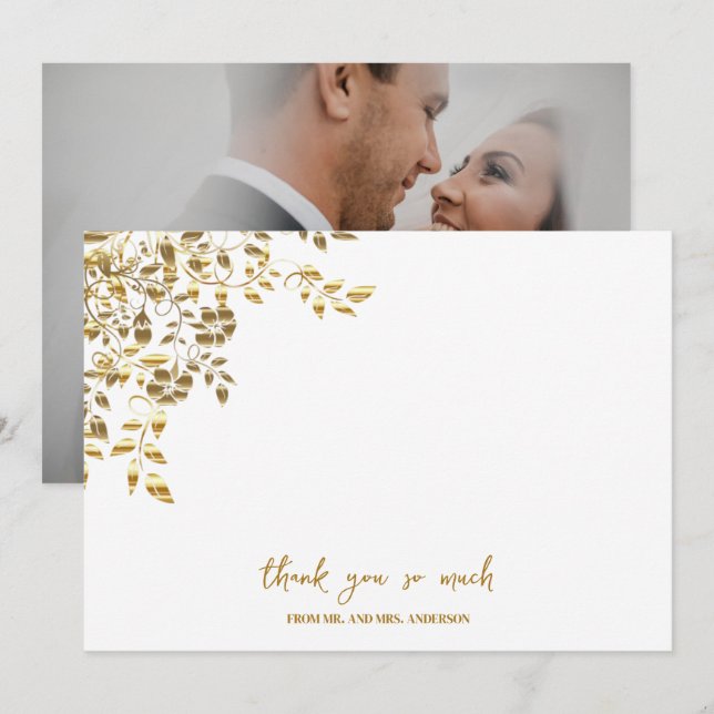 Elegantes einfaches Foto mit Goldnamen Dankeskarte (Vorne/Hinten)
