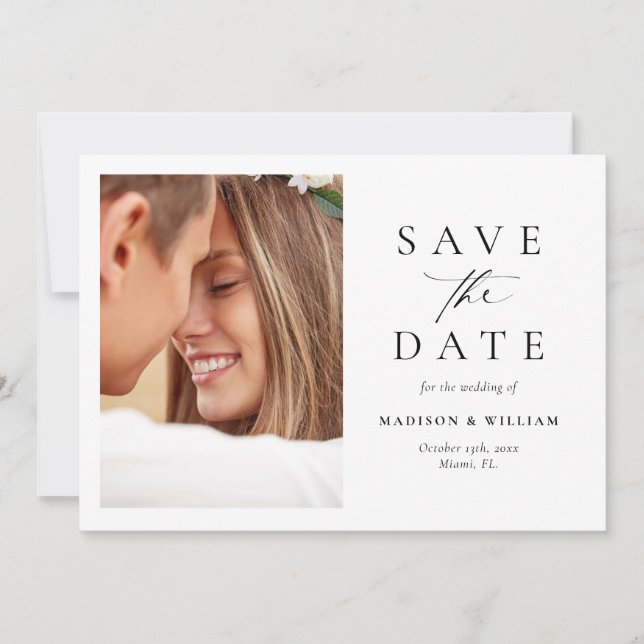 Elegantes einfaches Foto Save the Date (Vorderseite)
