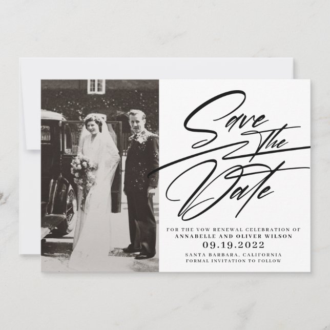 Elegantes Einfaches Foto Vow Erneuerung Save The Date (Vorderseite)