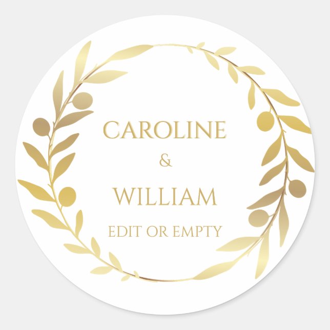 Elegantes einfaches Gold Wreath Custom Wedding Bus Runder Aufkleber (Vorderseite)