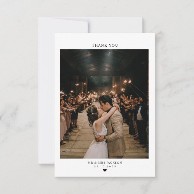 Elegantes, einfaches Herz mit Foto Hochzeit Dankeskarte (Vorderseite)