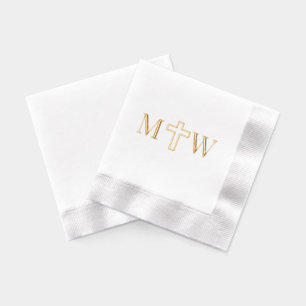 Elegantes einfaches Kreuzpaar 2 Init Monogramm Servietten Mit Folie