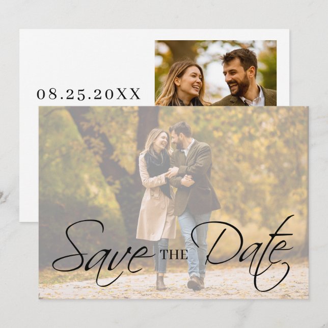 Elegantes einfaches Minimal-Foto Hochzeit speicher Save The Date (Vorne/Hinten)