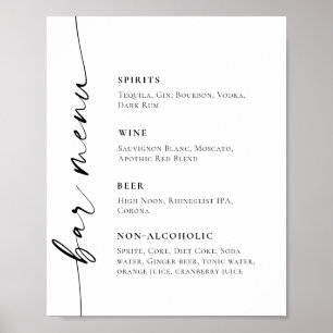 Elegantes einfaches Minimalistisches Bar Menu Hoch Poster