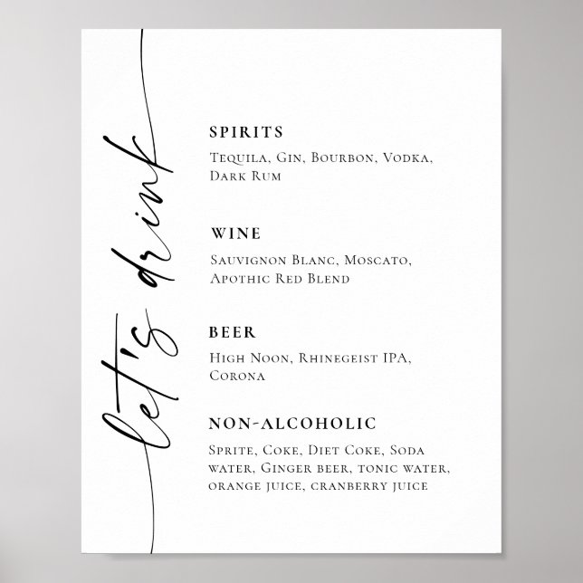 Elegantes einfaches Minimalistisches Bar Menu Hoch Poster (Vorne)