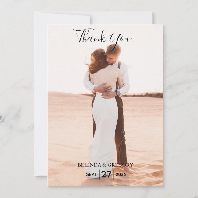 Elegantes Einfaches Minimalistisches Foto Hochzeit Dankeskarte (Rückseite)