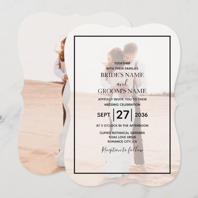 Elegantes Einfaches Minimalistisches Foto Hochzeit Einladung (Vorne/Hinten)