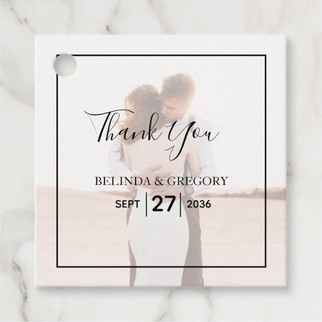 Elegantes Einfaches Minimalistisches Foto Hochzeit Geschenkanhänger (Vorderseite)
