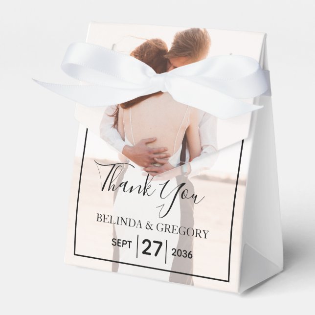 Elegantes Einfaches Minimalistisches Foto Hochzeit Geschenkschachtel (Vorderseite)