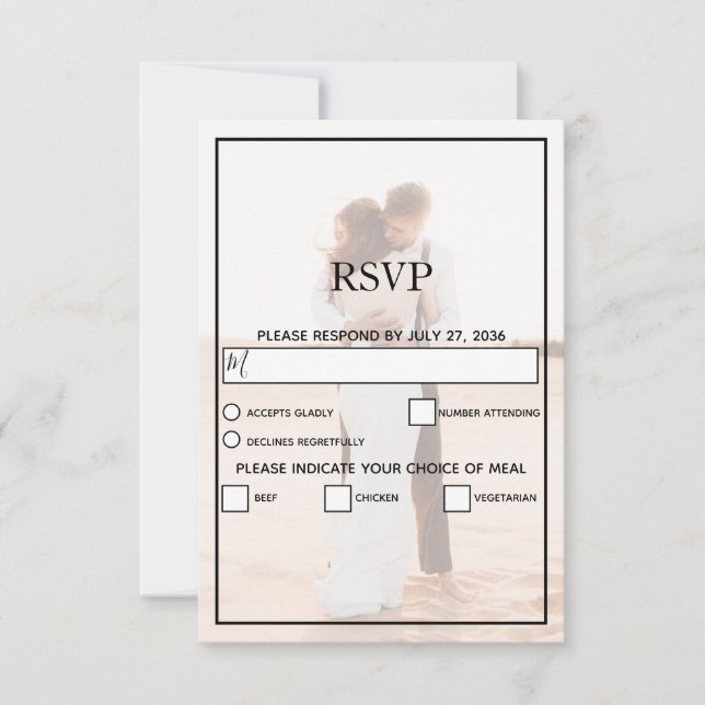 Elegantes Einfaches Minimalistisches Foto Hochzeit RSVP Karte (Vorderseite)
