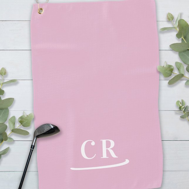 Elegantes, einfaches Mit Monogramm Modernes Rosa Golfhandtuch (Elegant Simple Monogrammed Modern Modern Pink Golf Towel)