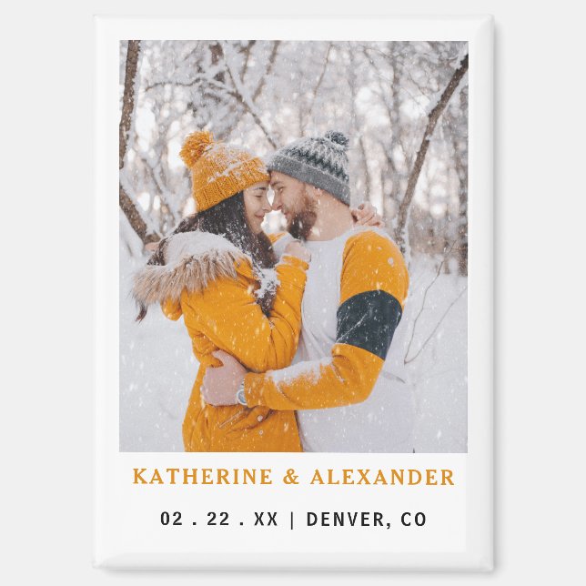 Elegantes, einfaches, modernes Foto Hochzeit rette Magnet (Vorderseite)
