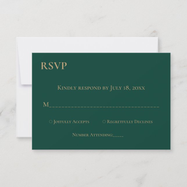Elegantes einfaches, modernes Green Gold Monogram  RSVP Karte (Vorderseite)