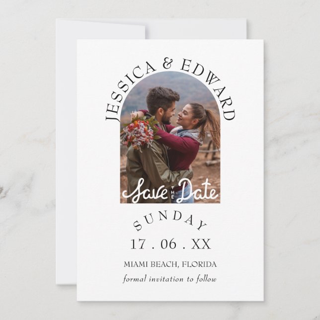 Elegantes einfaches, modernes Script-Foto Save the Einladung (Vorderseite)