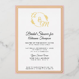 Elegantes einfaches Monogram Pink Gold Brautparty Folieneinladung