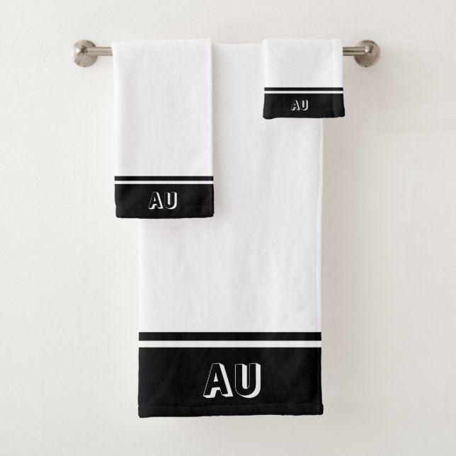 Elegantes einfaches Monogramm auf Schwarz & Weiß Badhandtuch Set (Insitu)