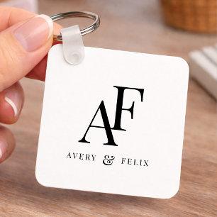 Elegantes einfaches Monogramm für Paare in Schwarz Schlüsselanhänger