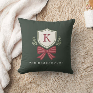 Elegantes einfaches Monogramm Grün-Rot-Schleife We Kissen