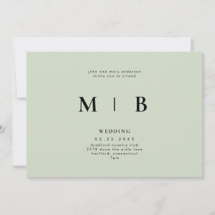 Elegantes & einfaches Monogramm Sage Hochzeit Einladung