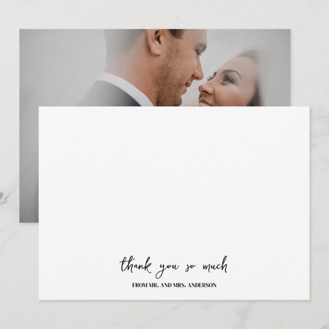 Elegantes einfaches Name Script-Foto Hochzeit Dankeskarte (Vorne/Hinten)