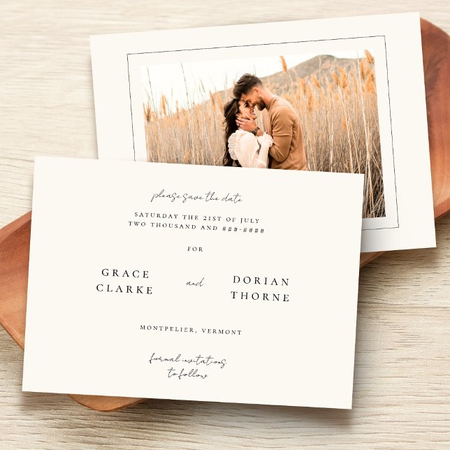 Elegantes einfaches, neutrales Elfenbein-Foto Save The Date (Von Creator hochgeladen)