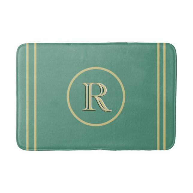 Elegantes einfaches, raffiniertes Green-Gold-Monog Badematte (Vorderseite)