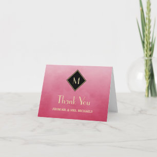 Elegantes einfaches Rosa mit Gold Monogram Vielen  Dankeskarte