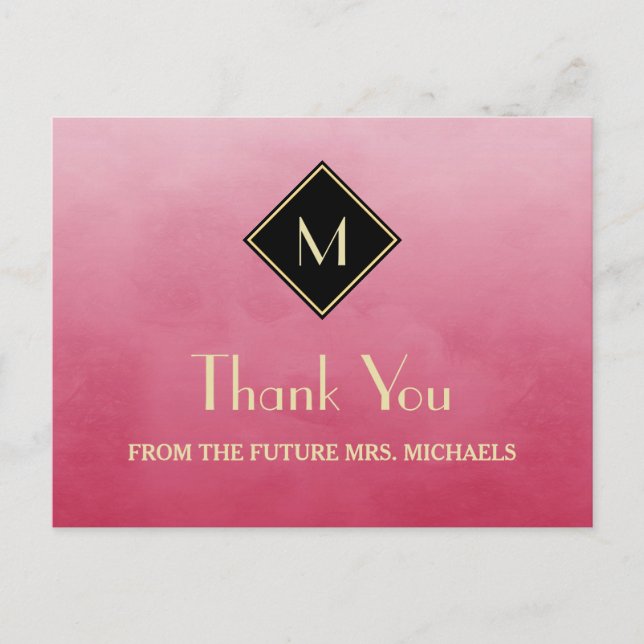 Elegantes einfaches Rosa mit Gold Monogram Vielen  Postkarte (Vorderseite)