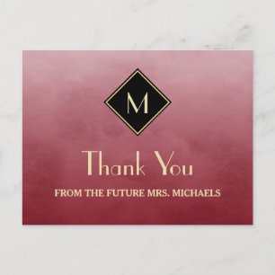 Elegantes einfaches Rot mit Gold Monogram Vielen D Postkarte