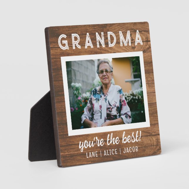 Elegantes einfaches rustikales Holz Oma Custom Fot Fotoplatte (Vorderseite)